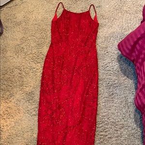 Ruby Red Beaded Formal Gown - Sean Collection